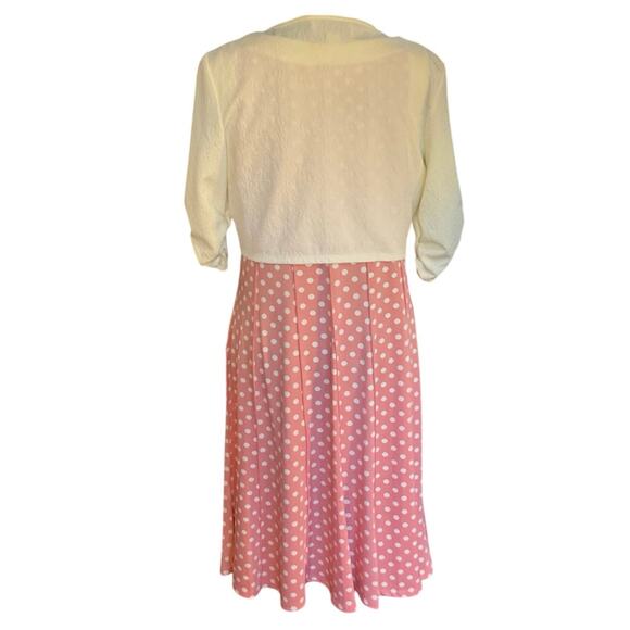 Chelsea Suite Pink and Cream Polka Dot A-Line Midi Dress with Shrug Size 12 - Picture 3 of 9